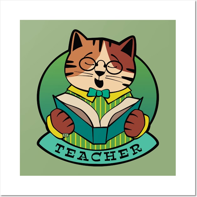 Teacher Cat Reading Book Wall Art by Sue Cervenka